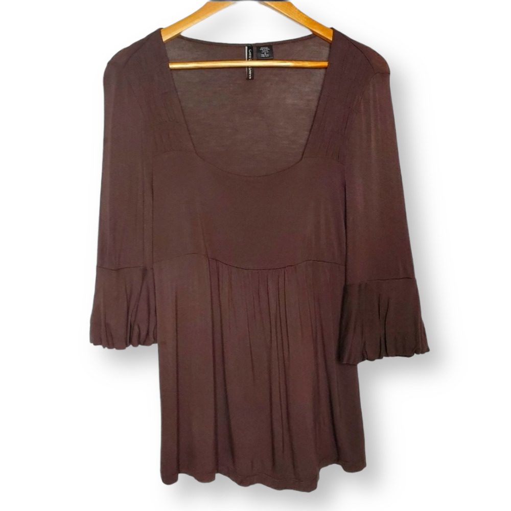 Cha Cha Vente Flounce Sleeve Blouse Brown Size Small
